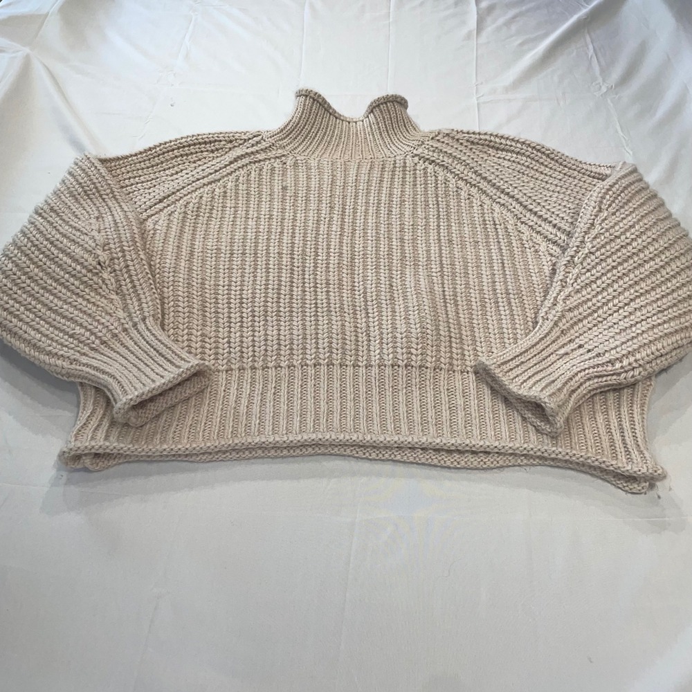 HM Oversized Rib Knit‎ Mock Neck Sweater Beige Wool Blend XL 09909116